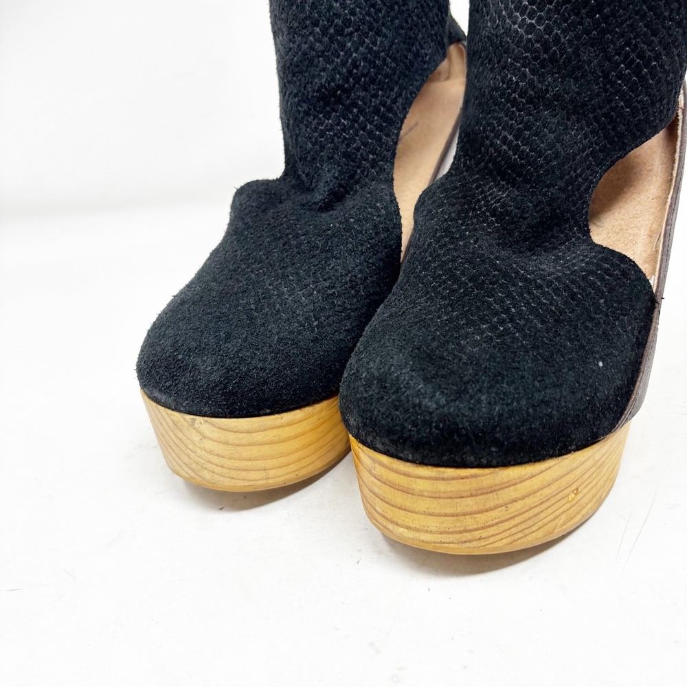 Free People Suede Leather Wood Platform Clog Block Heel Booties Size 40/9.5 - Picture 2 of 9